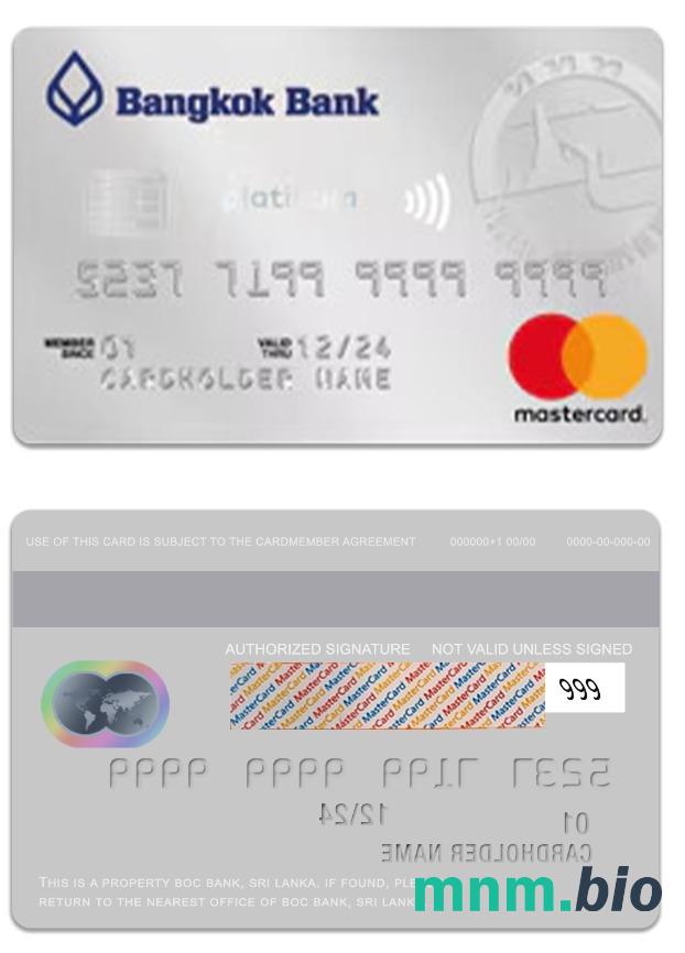 Thailand Bangkok Bank platyna travel przykład karty mastercard w formacie PSD